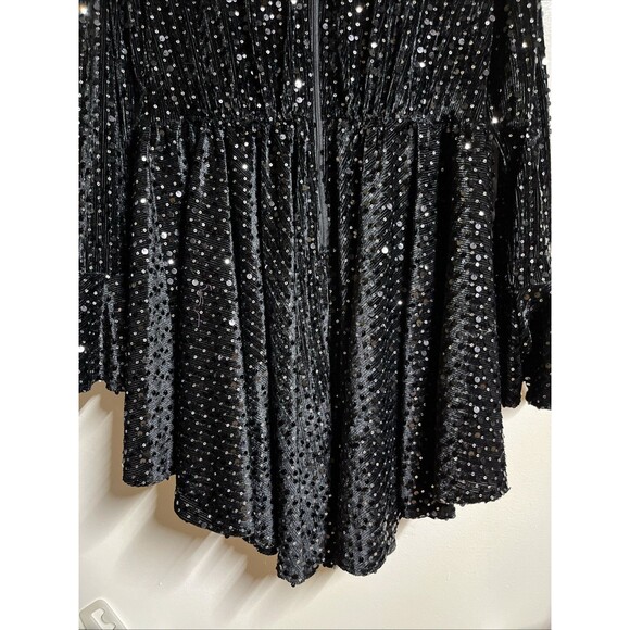 Blue B Collection Large Black Surplice Neck Fit & Flare Sequin Dress High Low - Picture 8 of 8